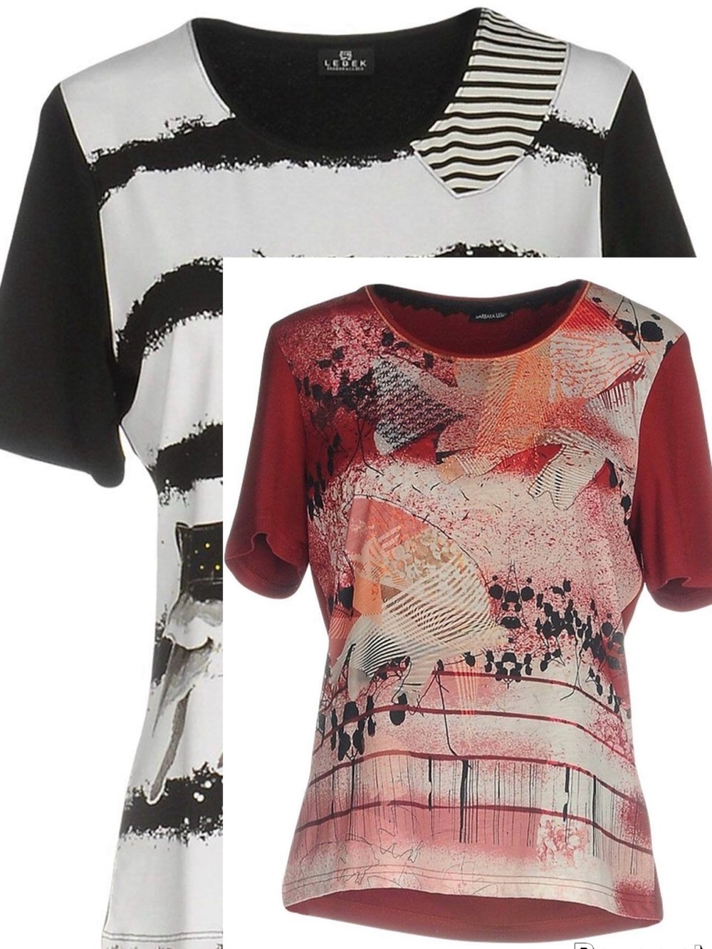 Red and Black Abstract Print Short Sleeve Tops Set